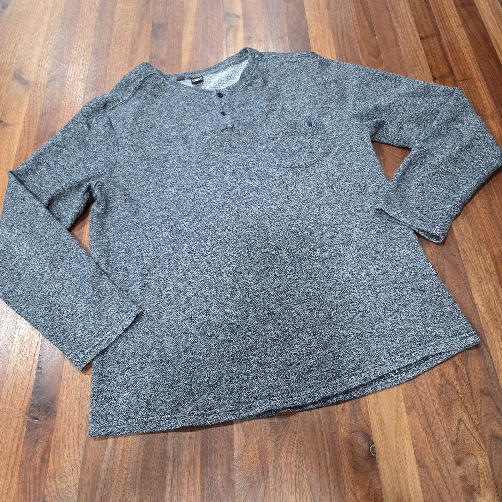 Volcom Henley Heathered Gray Long Sleeve Logo Size Large